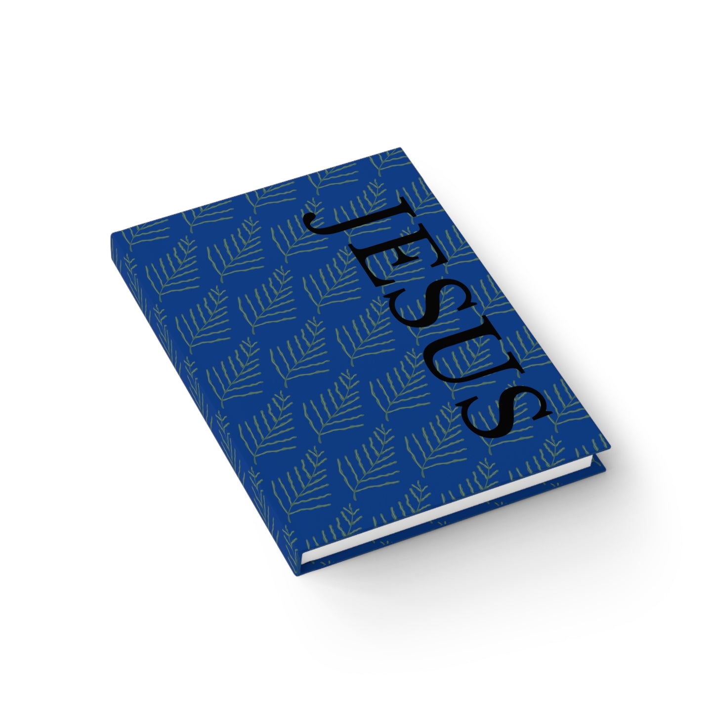 Cuaderno de notas con líneas rayadas con diseño de helechos de Jesús, azul oscuro